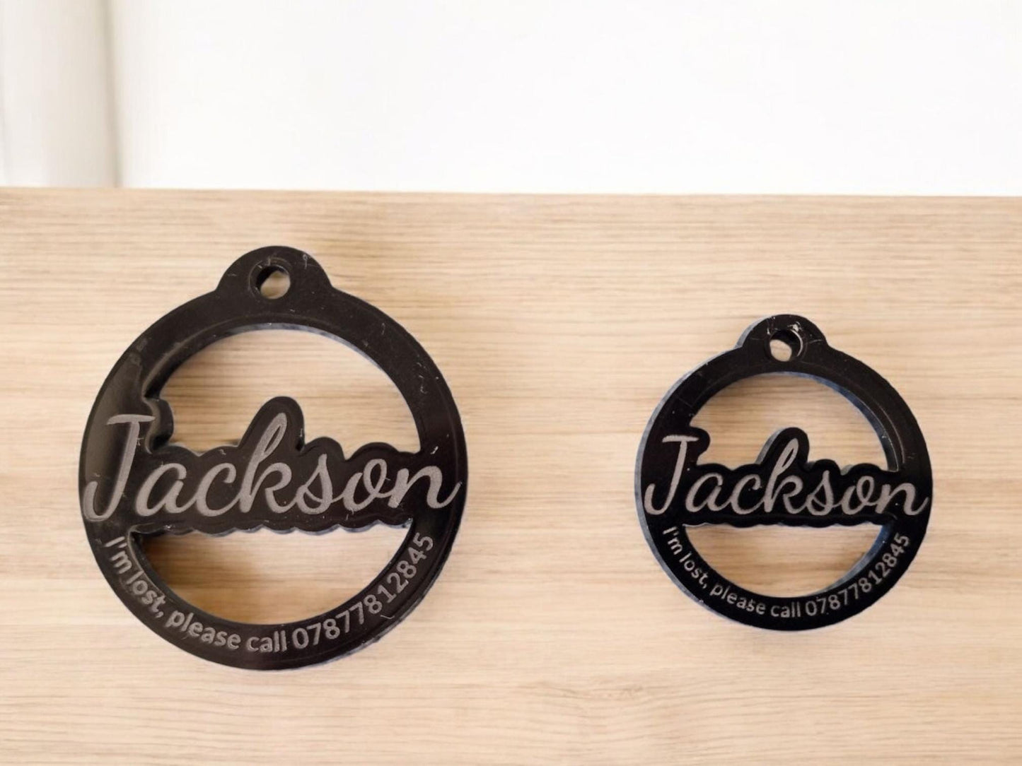 Black acrylic name personalised Dog ID tag 30mm-40mm