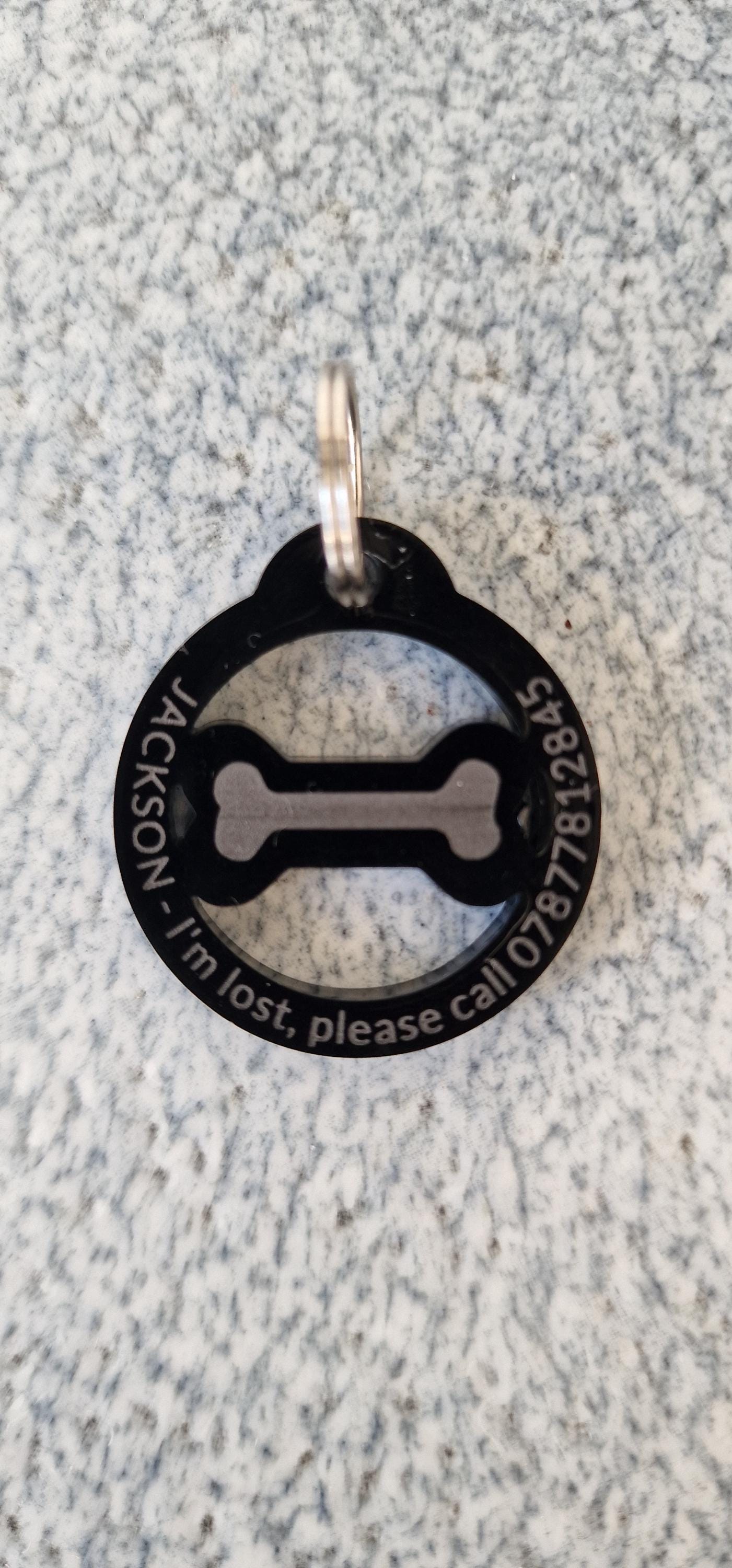 Black acrylic bone personalised Dog ID tag 30mm