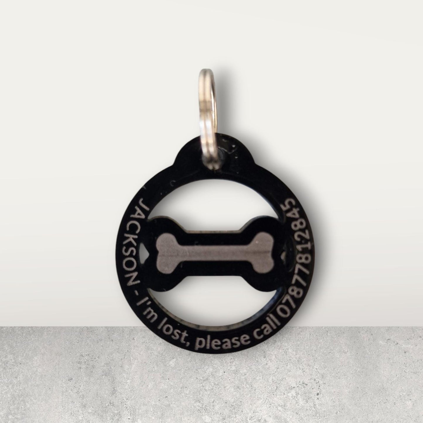 Black acrylic bone personalised Dog ID tag 30mm